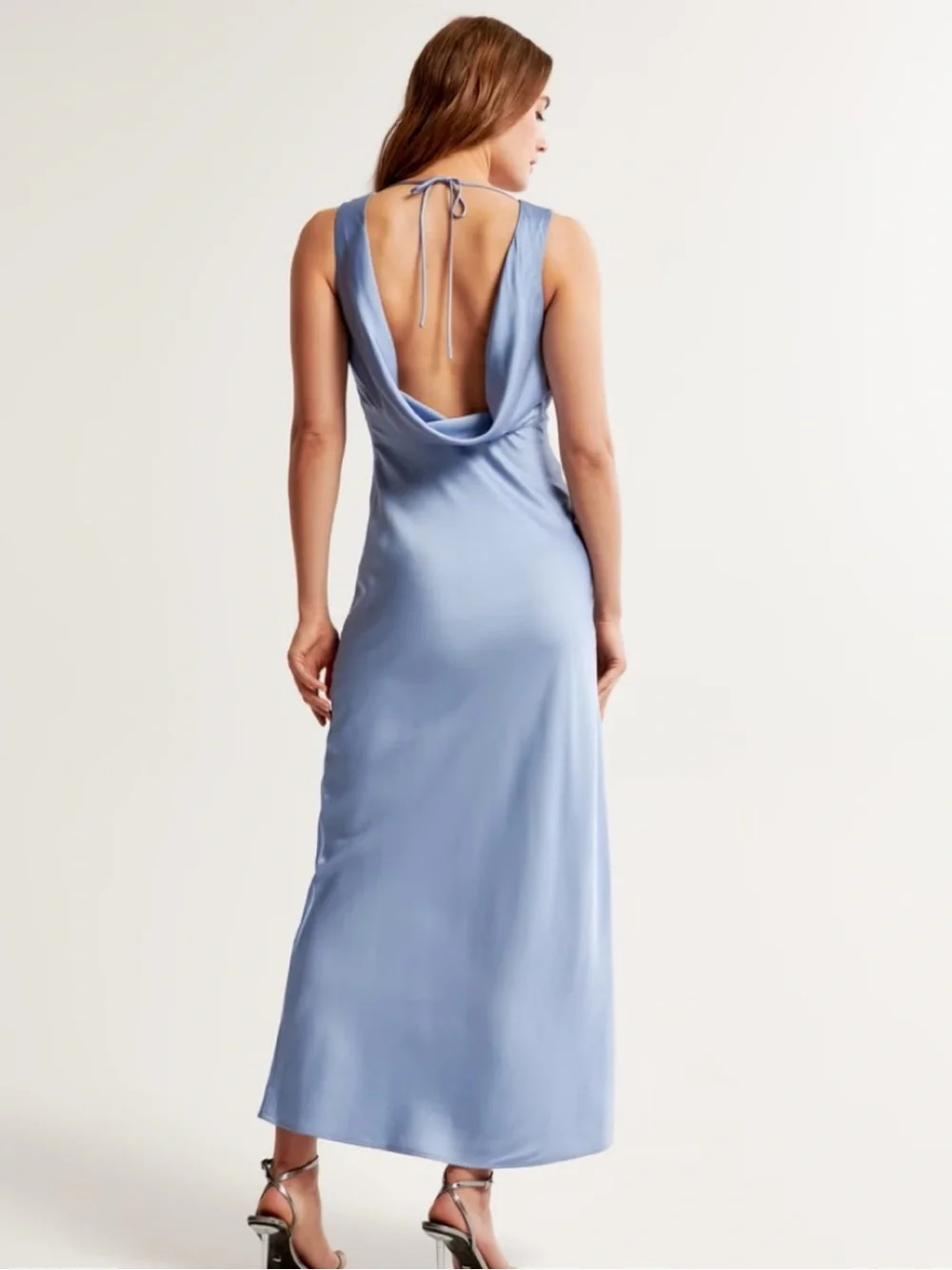 Abercrombie Pale Blue Satin Cowl Back Maxi Dress